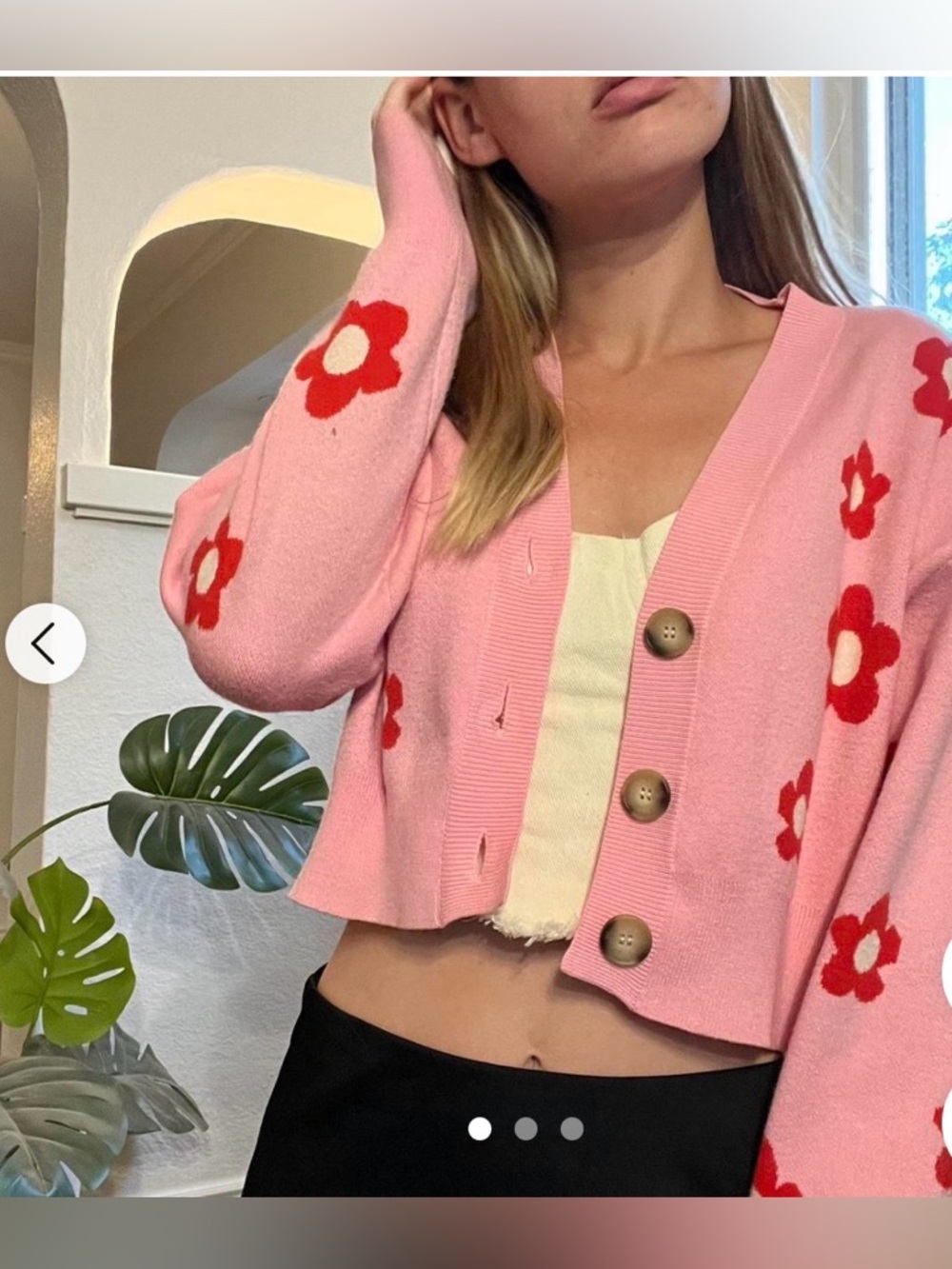 Pink Floral Cropped Button-Front Cardigan Sweater